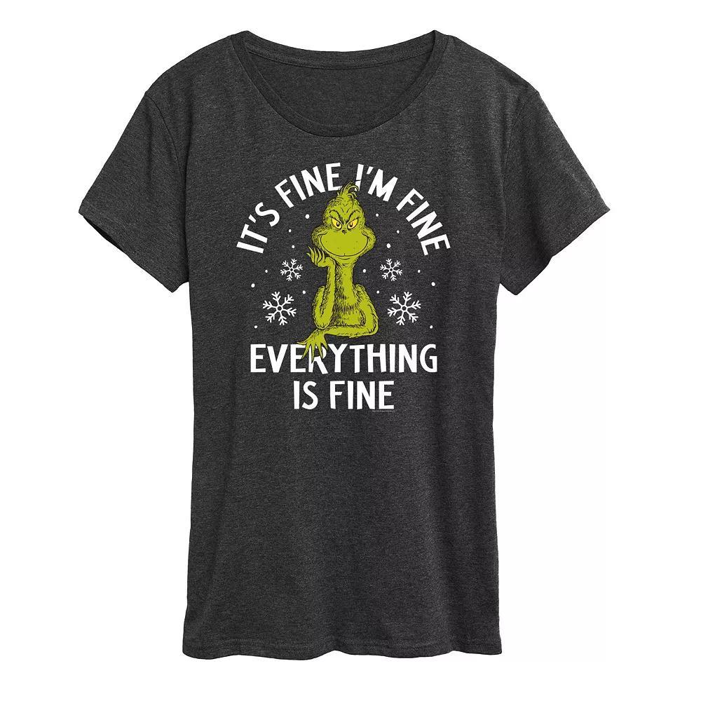 Women's Dr. Seuss Grinch It's Fine I'm Fine Graphic Tee, Size: XXL, Grey Product Image