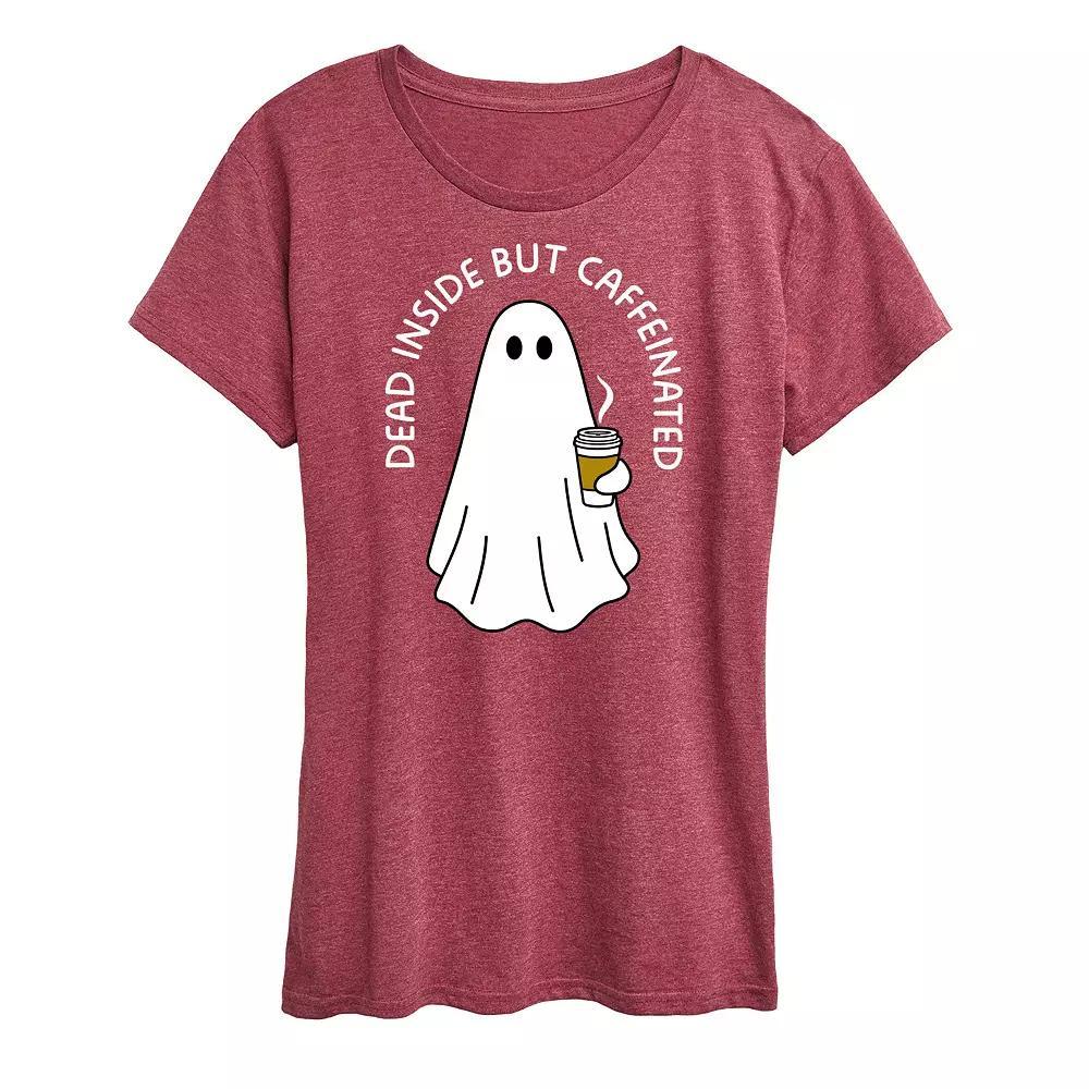 Women's Dead Inside Caffeinated Ghost Graphic Tee, Size: Large, Grey Wine Product Image