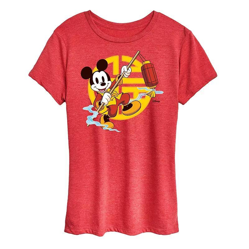 Disneys Mickey Mouse Womens Year Of The Dragon Graphic Tee Grey Red Product Image