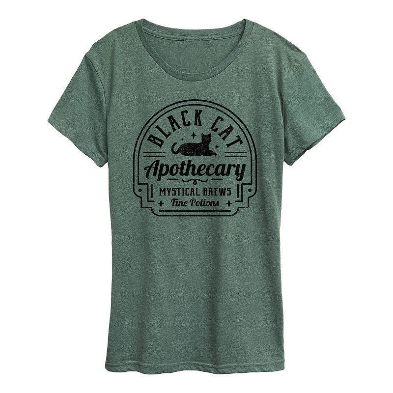 Plus Size Black Cat Apothecary Sign Graphic Tee, Women's, Size: 3XL, Grey Green Product Image