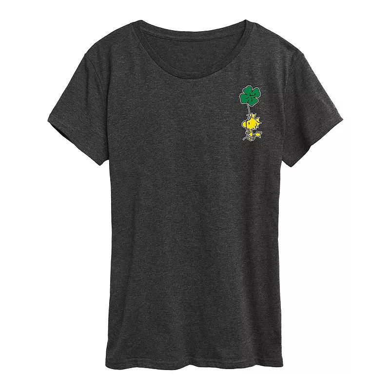 Women's Peanuts Woodstock Clover Graphic Tee, Size: Large, Black Product Image