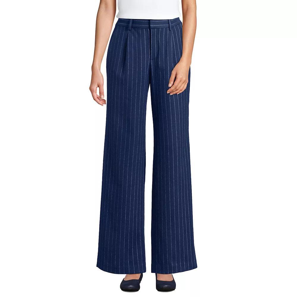 Women's Lands' End Flannel High Waist Pleated Wide Leg Pants, Size: 18, Blue Pinstripe Product Image