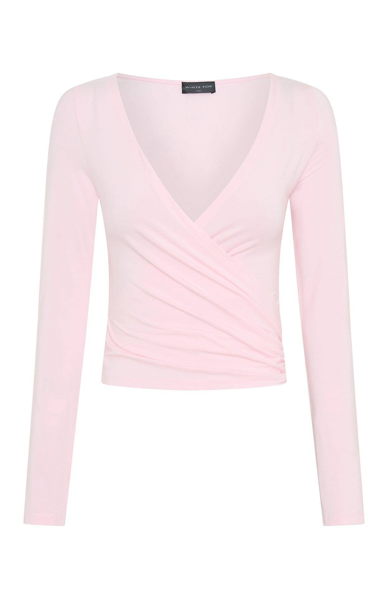Staying Cute Long Sleeve Wrap Top Ballet Pink Product Image