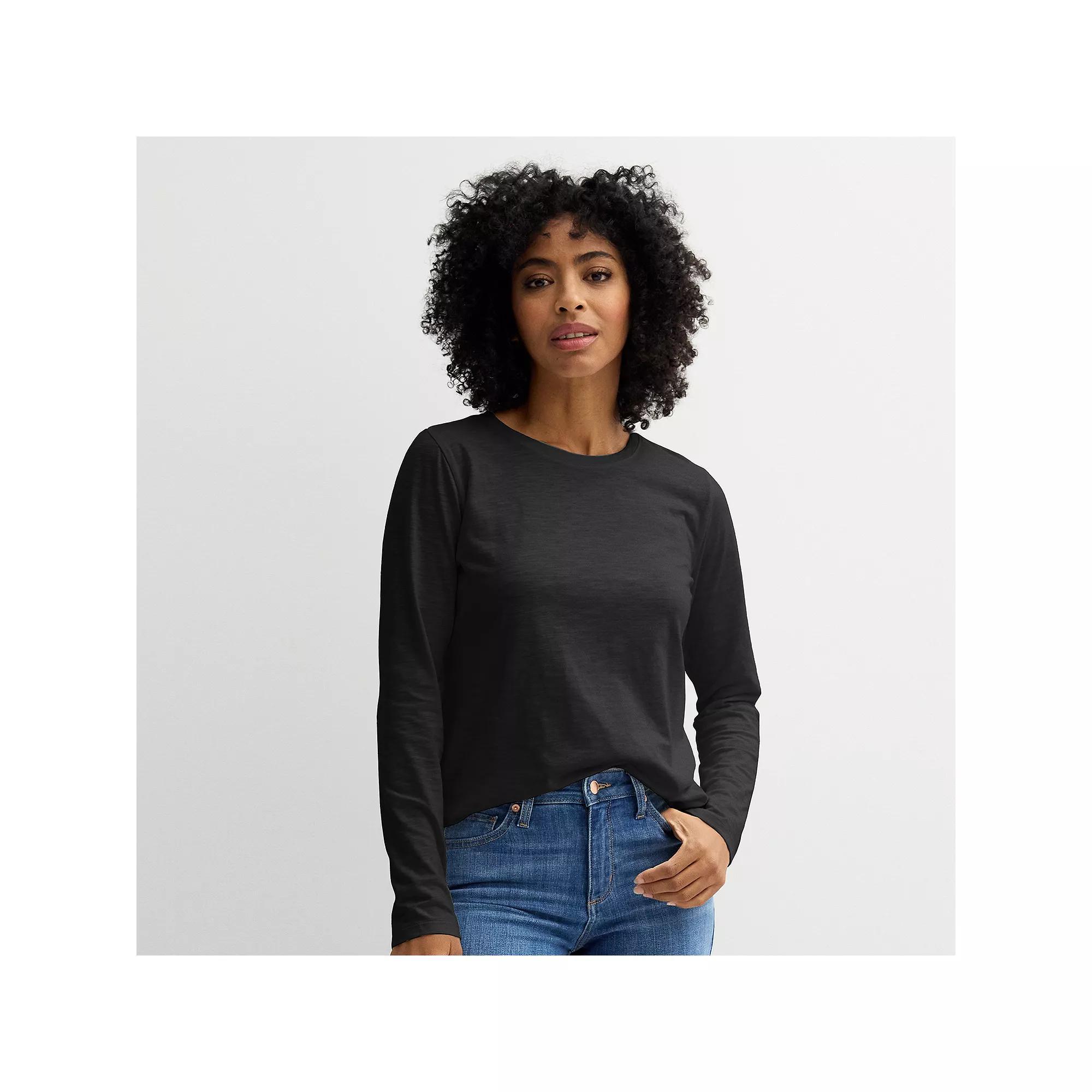 Women's Sonoma Goods For Life® Everyday Long Sleeve Crewneck Tee, Size: Small, Pitch Black Product Image