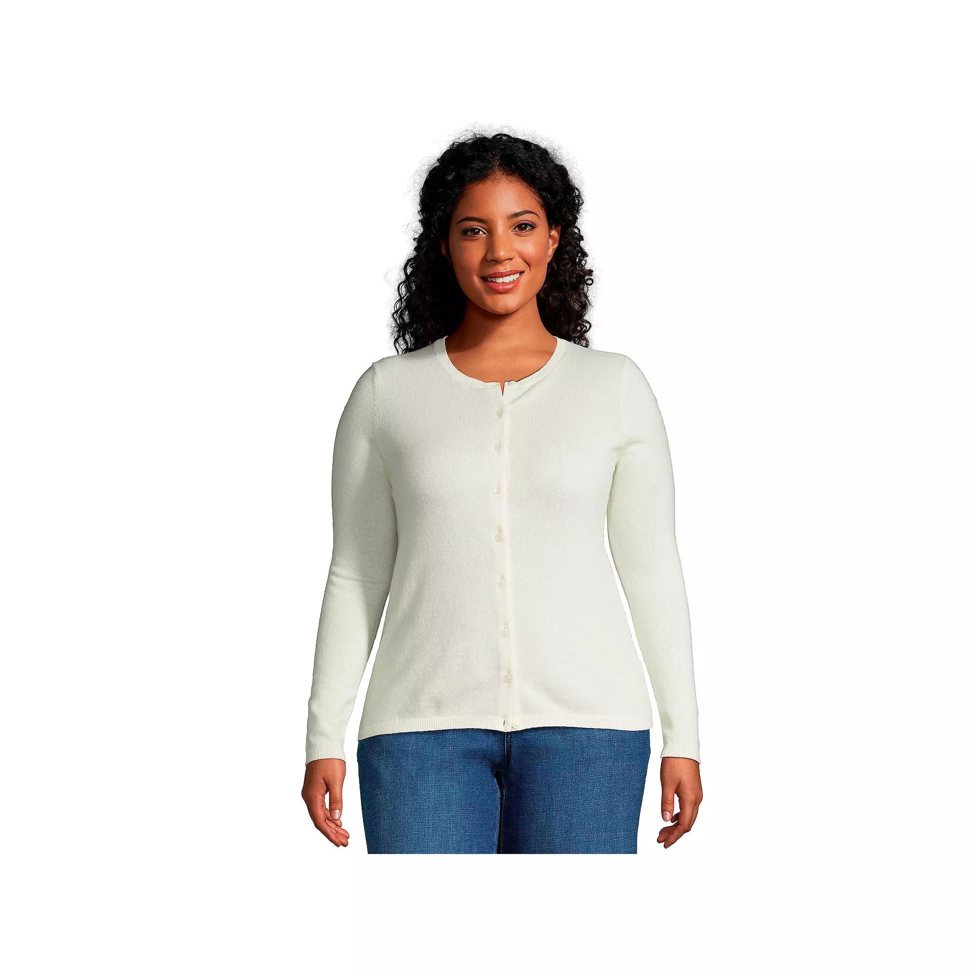 Plus Size Lands' End Classic Cashmere Cardigan Sweater, Women's, Size: 2XL, White Product Image
