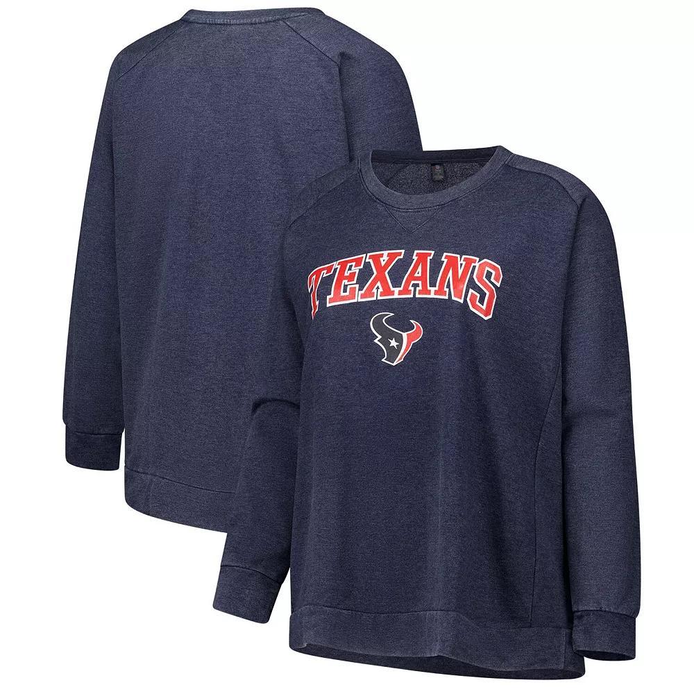 Women's Fanatics  Navy Houston Texans Acid Wash Raglan Pullover Sweatshirt, Size: 3XL, Blue Product Image