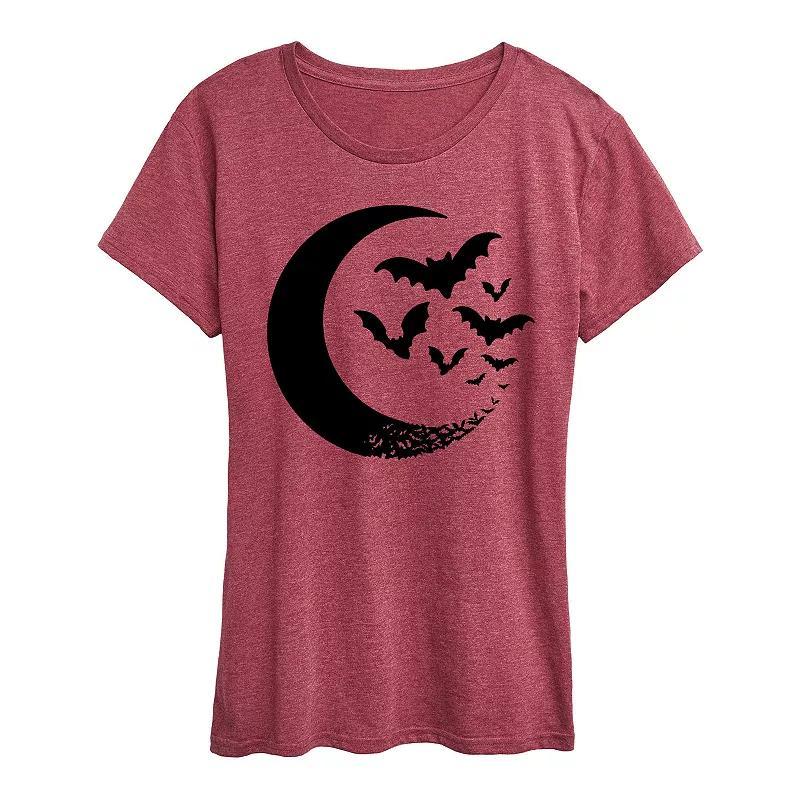 Women's Crescent Moon Bats Halloween Tee, Girl's, Size: XL, White Product Image