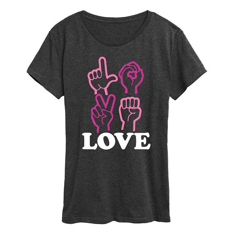 Womens Love Sign Language Graphic Tee Heather Grey Product Image