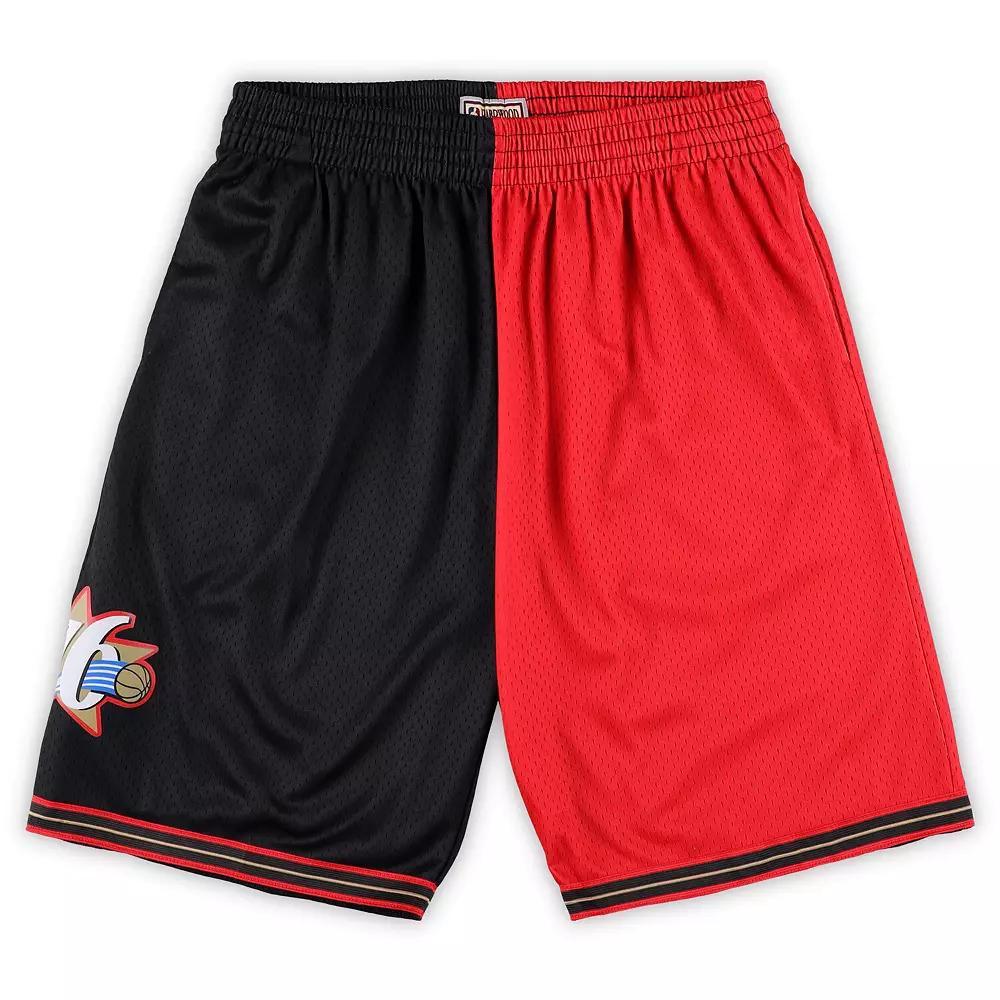 Men's Mitchell & Ness Black/Red Philadelphia 76ers Big & Tall Hardwood Classics Split Swingman Shorts, Size: 4XB, 76r Black Product Image