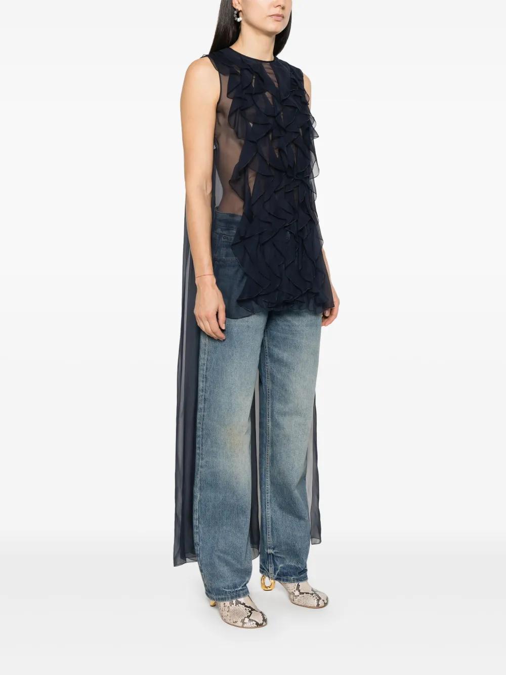 ALBERTA FERRETTI Ruched Chiffon Blouse In Blue Product Image