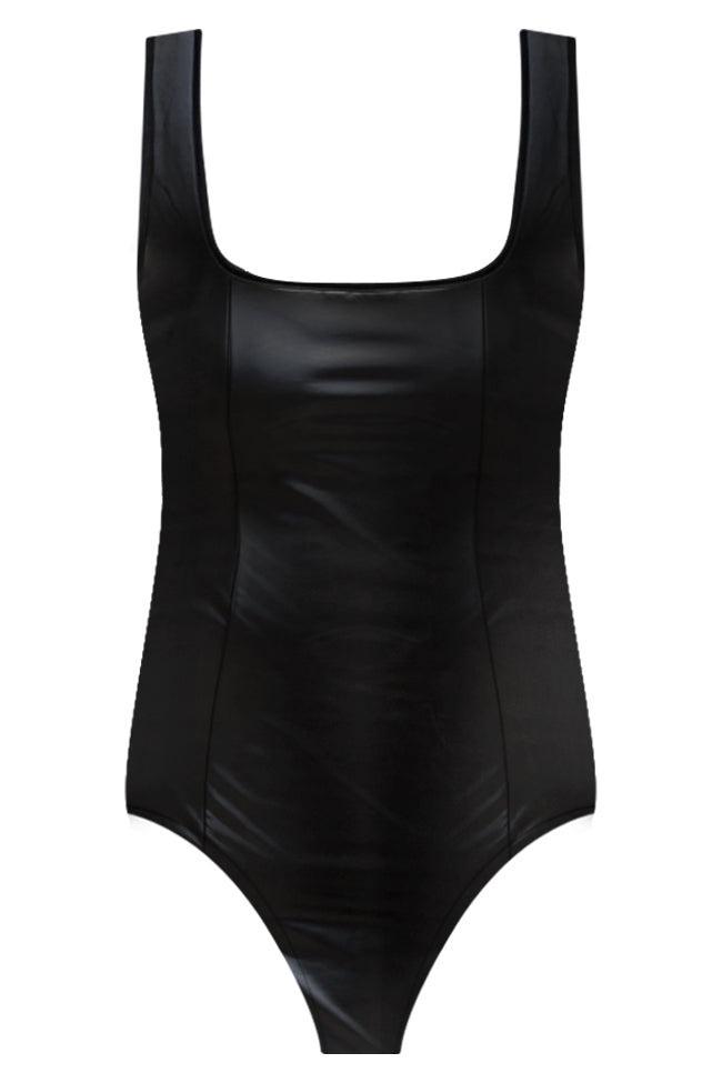 Feeling Fearless Black Faux Leather Tank Bodysuit FINAL SALE Product Image