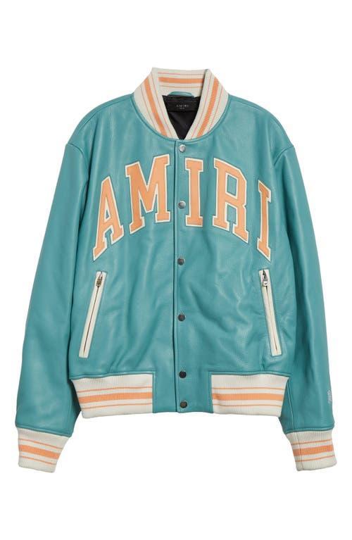 AMIRI Logo Leather Varsity Jacket In Blue Product Image