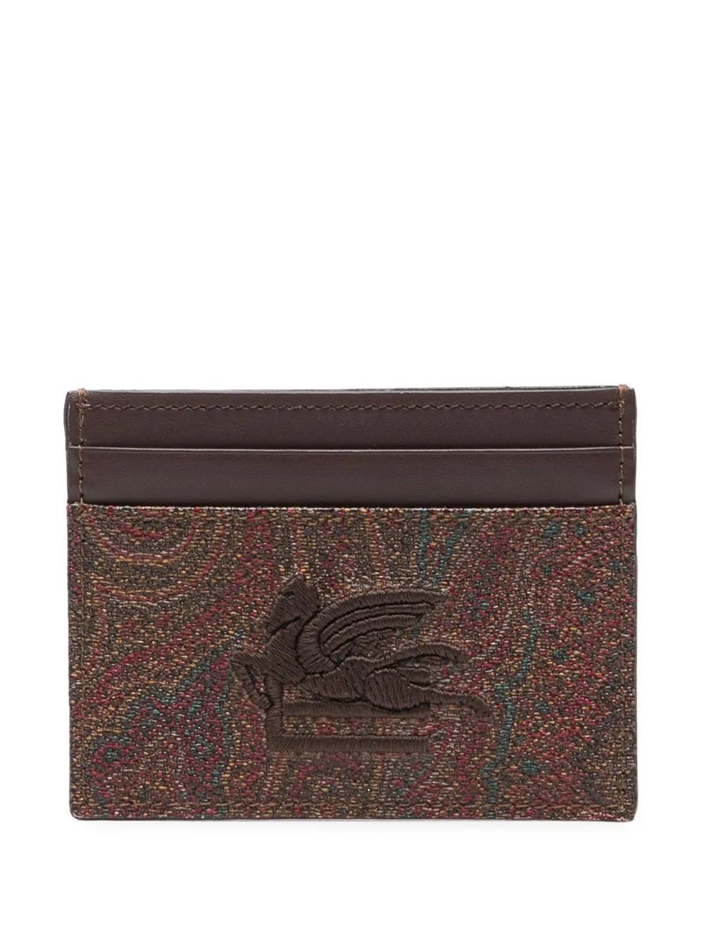 ETRO Logo-embroidered Cotton-blend Cardholder In Brown Product Image