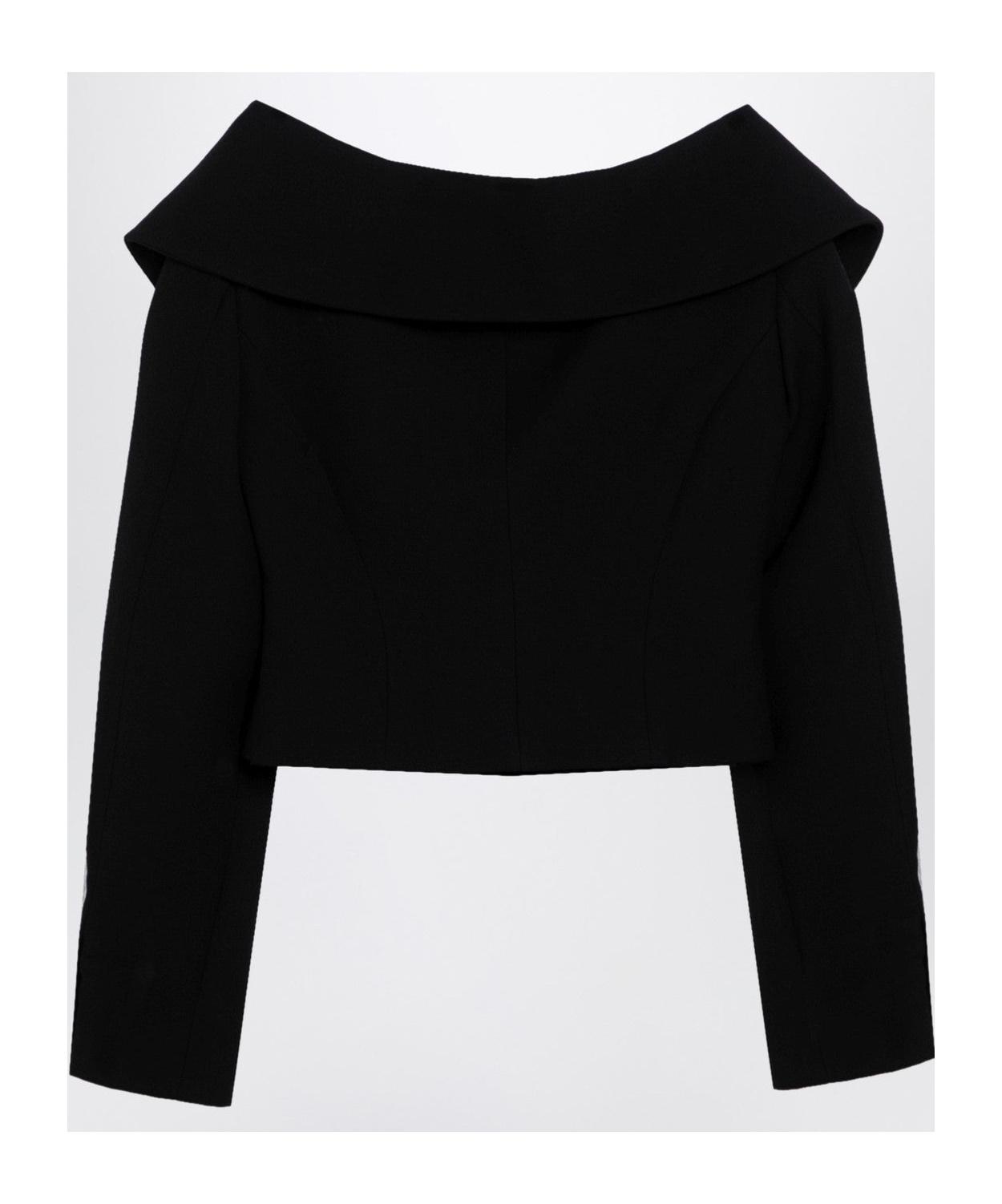 ALESSANDRA RICH Black Off Shoulder Jacket In Wool Product Image