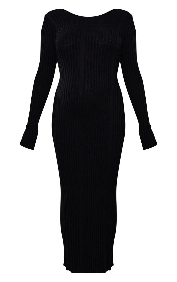 Maternity Black Knitted Midaxi Tie Back Bodycon Dress Product Image