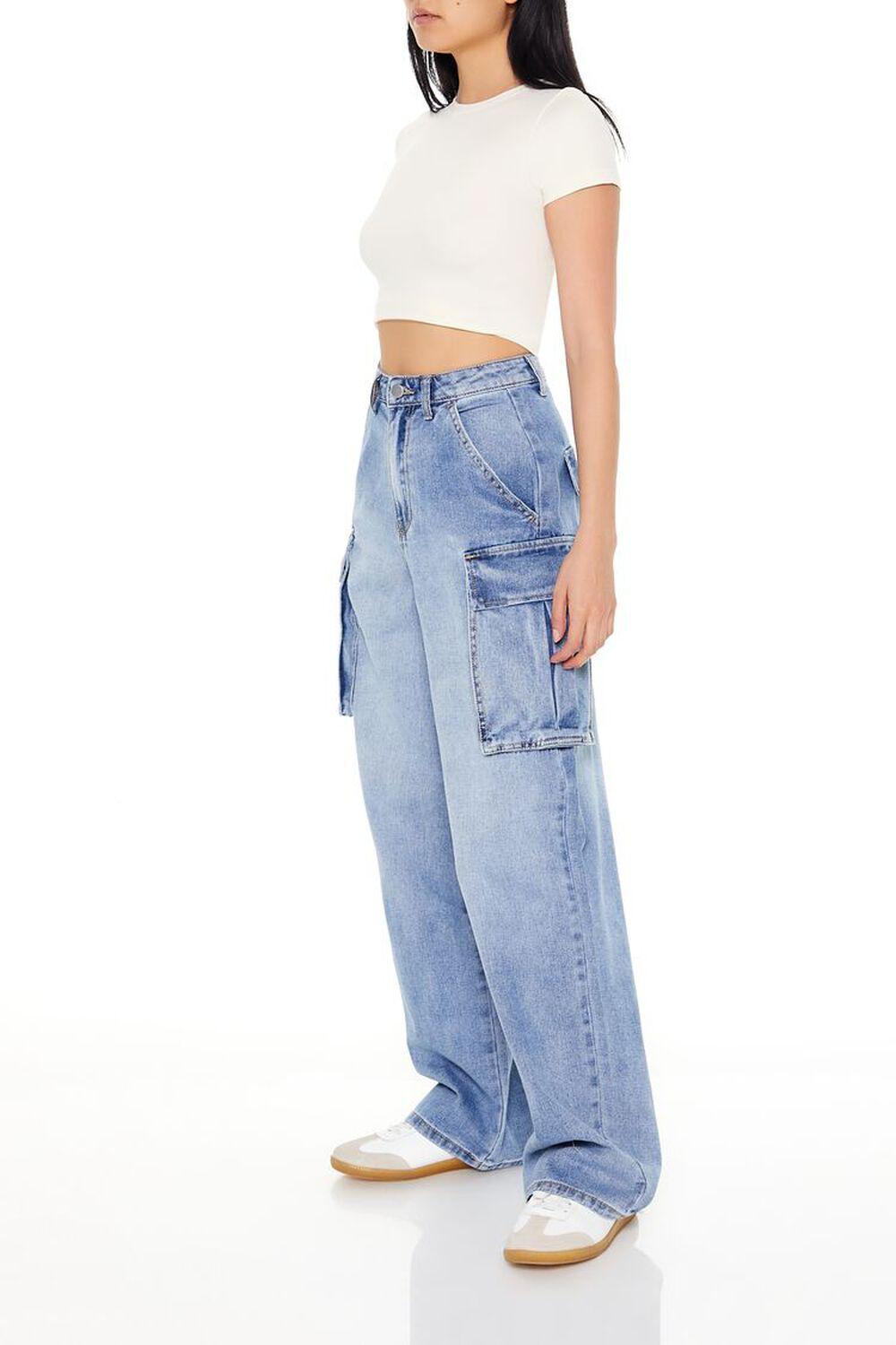 High-Rise Wide-Leg Cargo Jeans | Forever 21 Product Image