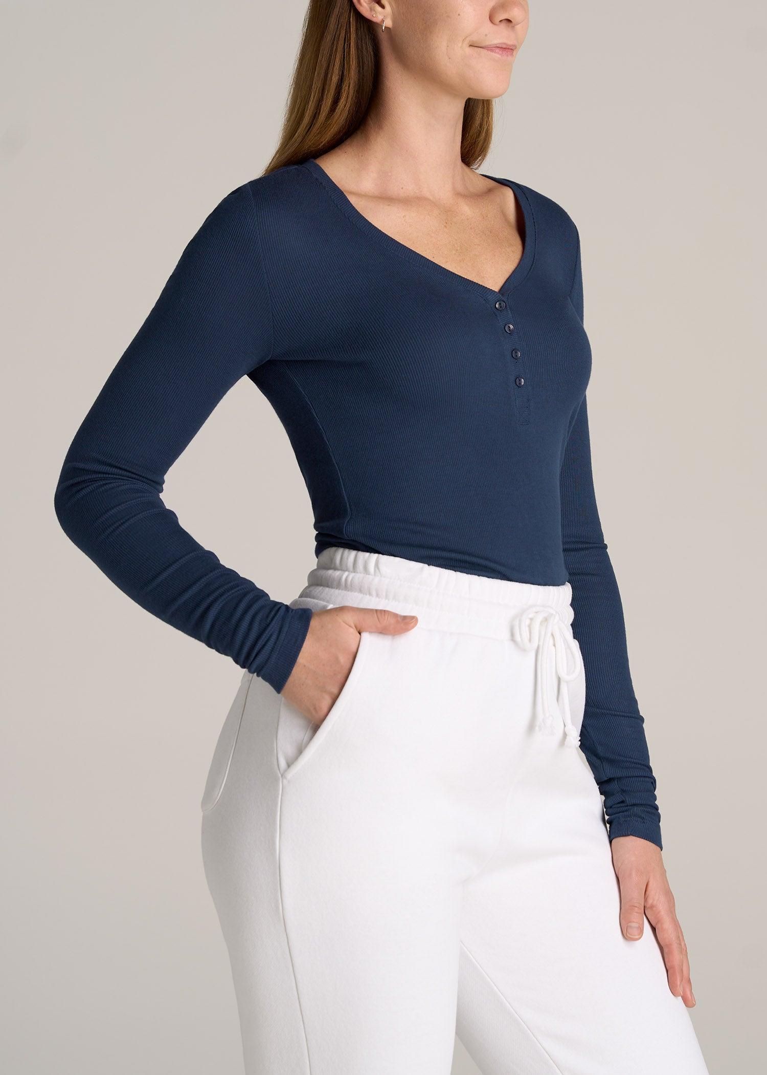 Tall Women's FITTED Ribbed Long Sleeve Henley in Navy Product Image