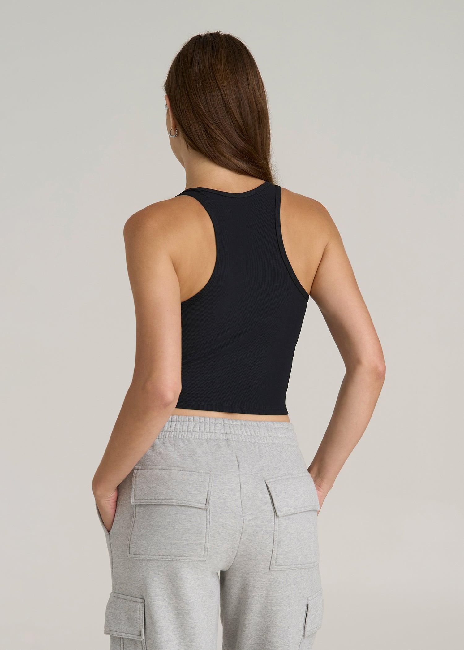 Cropped Ribbed Tank Top for Tall Women in Black Female Product Image