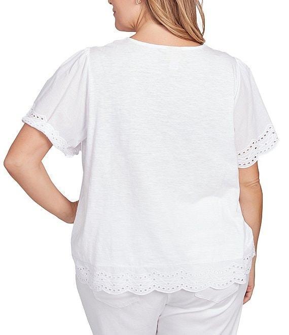 Ruby Rd. Plus Size Embroidered Jersey Knit Scoop Neck Short Sleeve Top Product Image