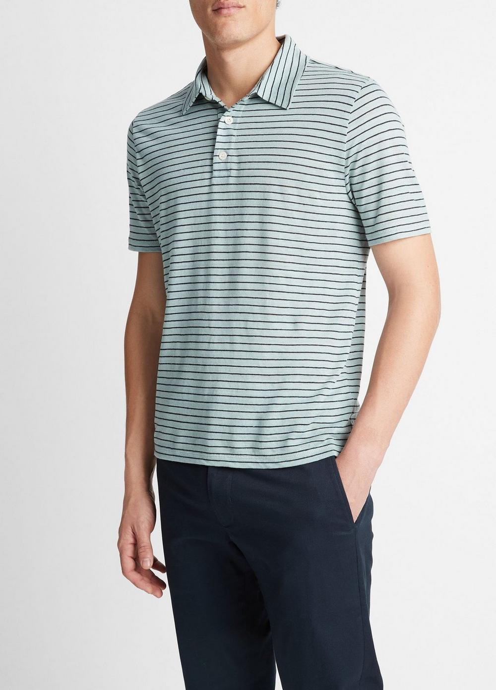 Striped Linen Short-Sleeve Polo Shirt Product Image