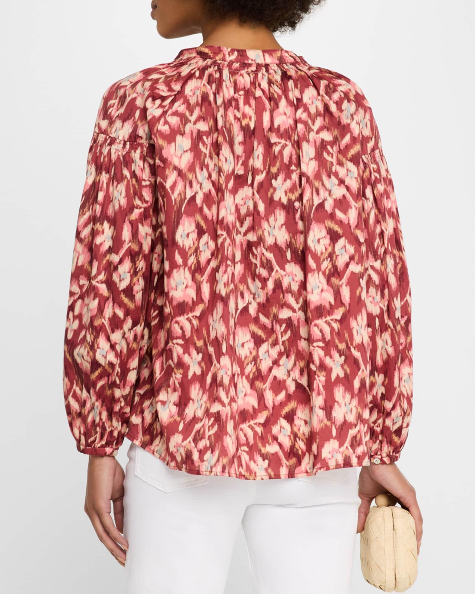 Nipoa Ruched Floral-Print Cotton Top Product Image