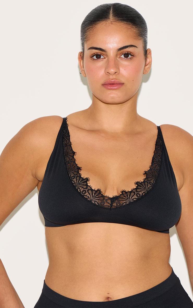 Black Lace Trim Detail Bralette Product Image