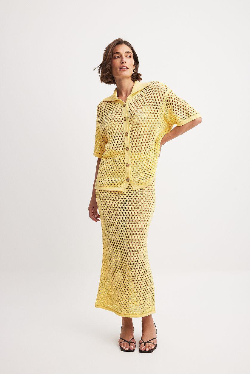 Hole Knitted Buttoned Short Sleeve Sweater Product Image