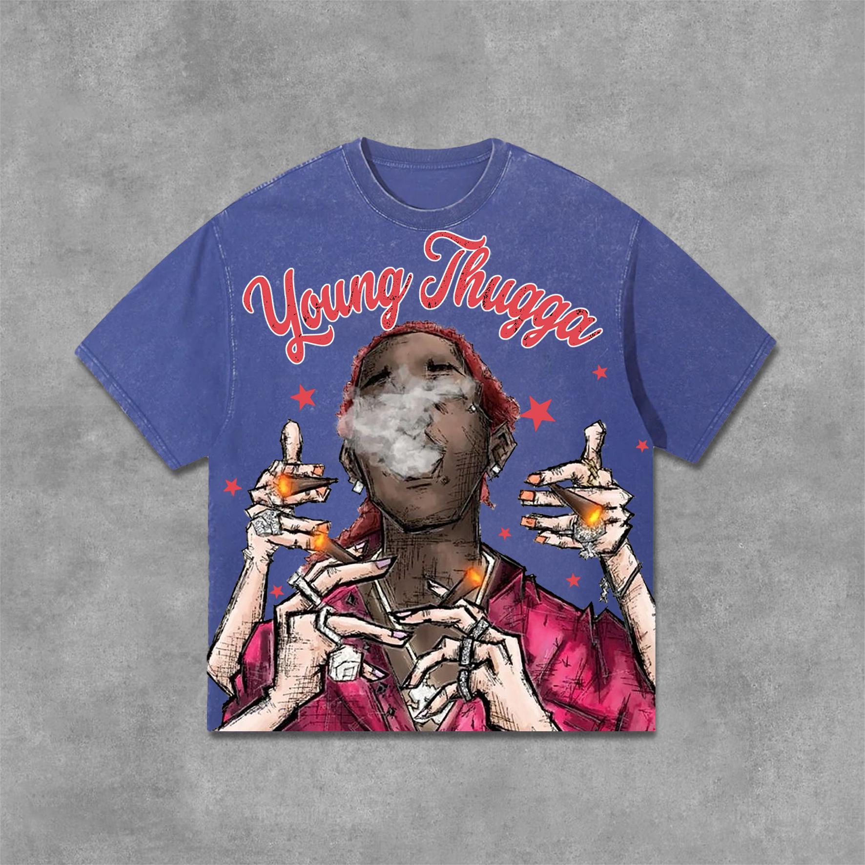 Young Thugga-Luh Lattt Graphics Print Acid Washed T-Shirt Product Image