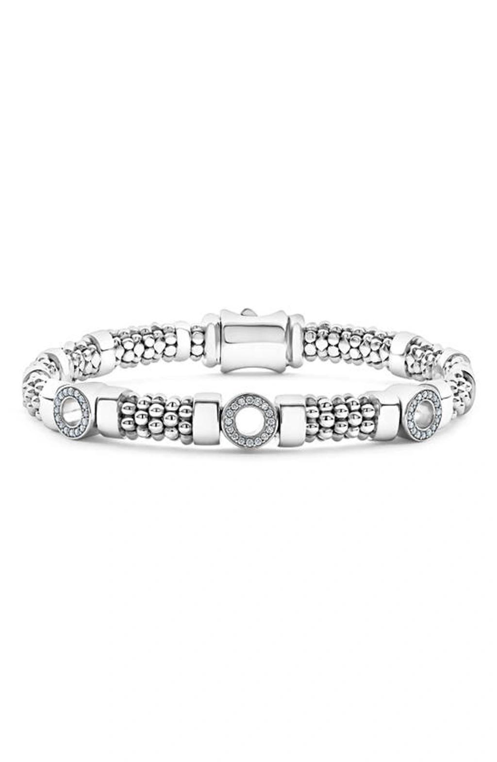 LAGOS Sterling Silver Caviar Spark Diamond Three Circle Caviar Bead Link Bracelet In Silver/diamond Product Image