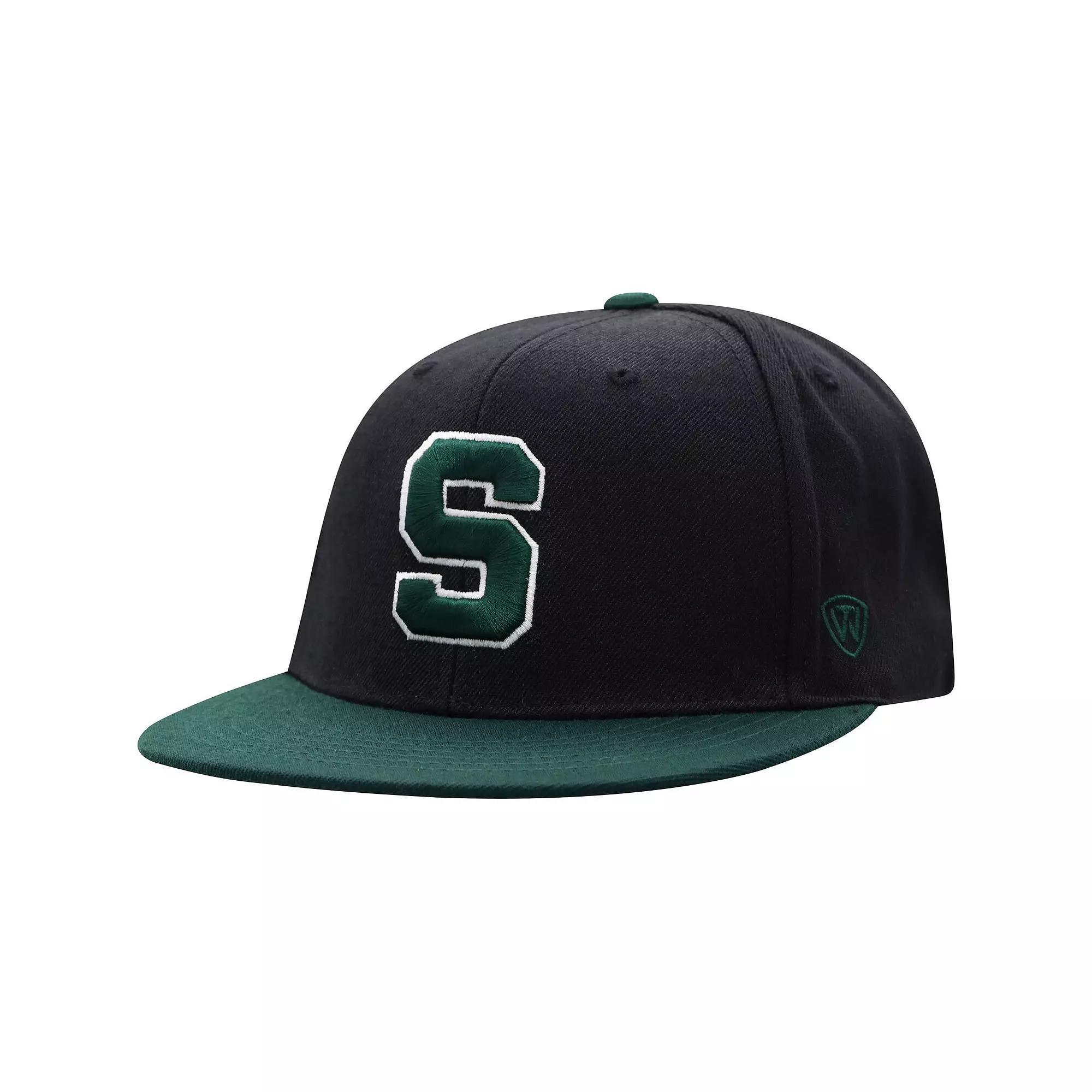 Men's Top of the World Black/Green Michigan State Spartans Team Color Two-Tone Fitted Hat,  Product Image