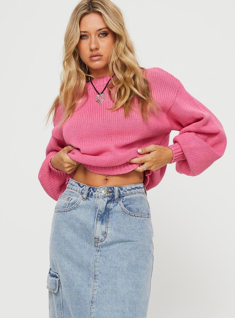 Harmony Balloon Sleeve Knit Sweater Pop Pink Product Image
