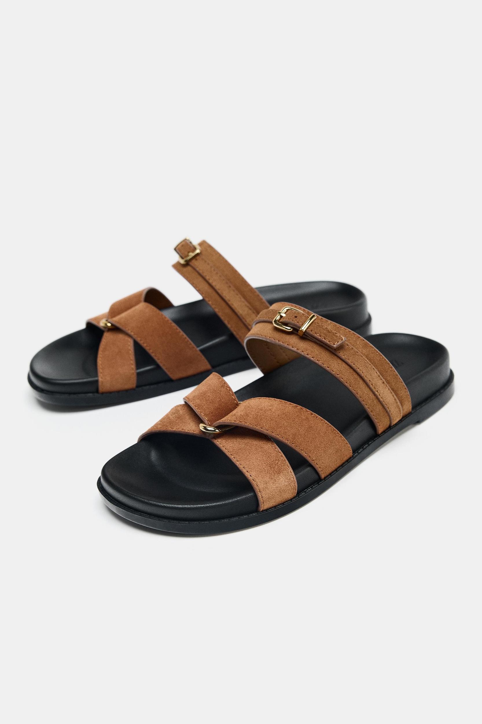 SUEDE CROSSED STRAP SANDALS Product Image