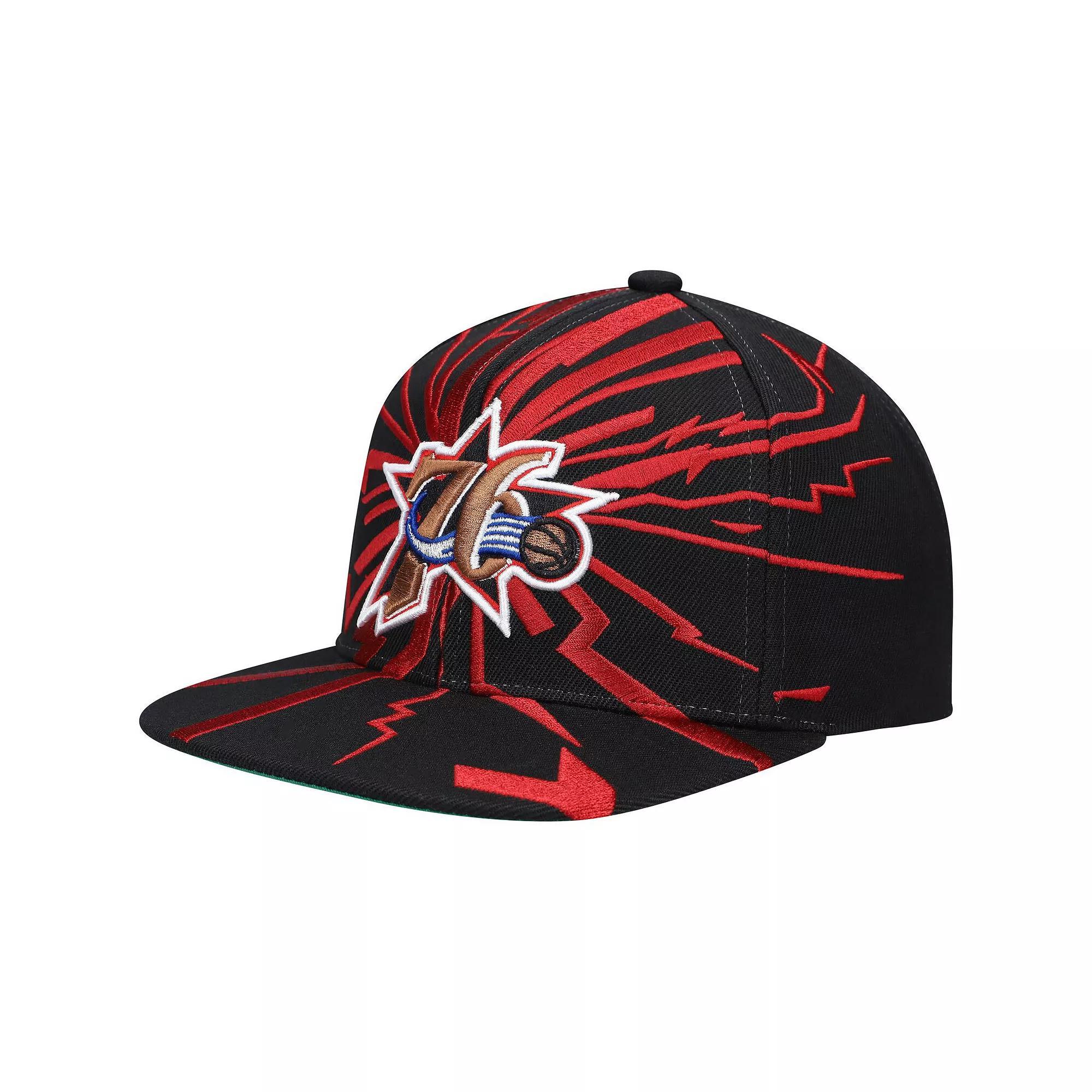 Men's Mitchell & Ness Black Philadelphia 76ers Hardwood Classics Earthquake Snapback Hat, 76r Black Product Image