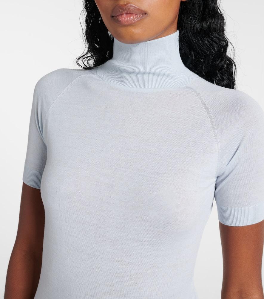 ALAÏA Wool Bodysuit In Blue Product Image