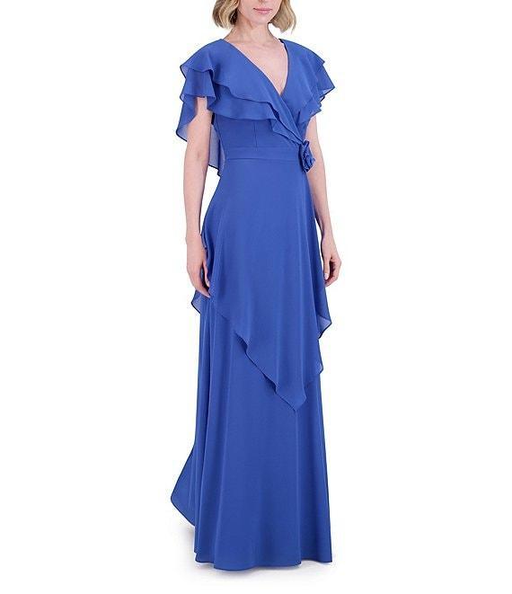 Jessica Howard Long Ruffle Rosette Chiffon Dress Product Image