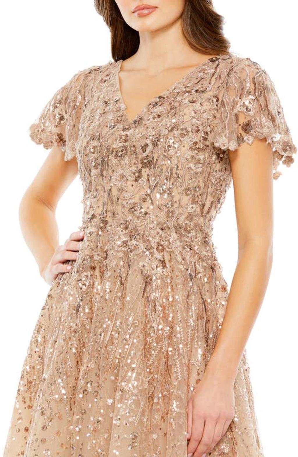 Women's Embellished Butterfly-sleeve Fit & Flare Dress In Taupe Product Image