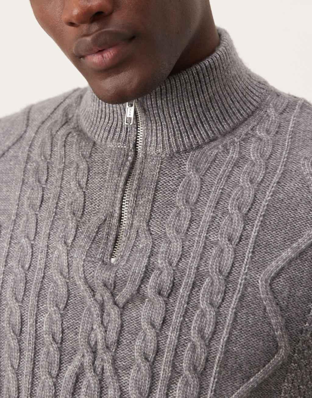 ASOS DESIGN heavyweight cable knit quarter zip sweater in charcoal Product Image