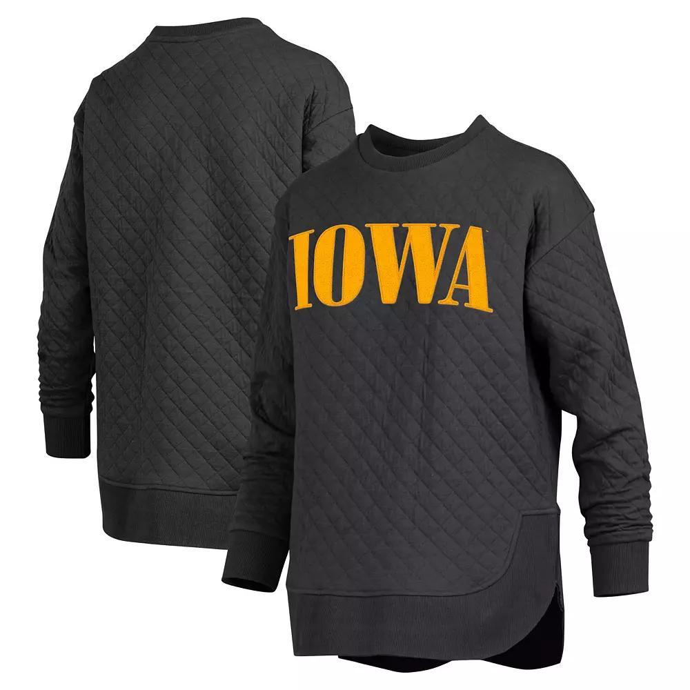 Women's Pressbox Black Iowa Hawkeyes Quilted Long Sleeve Pullover Sweatshirt,  Product Image