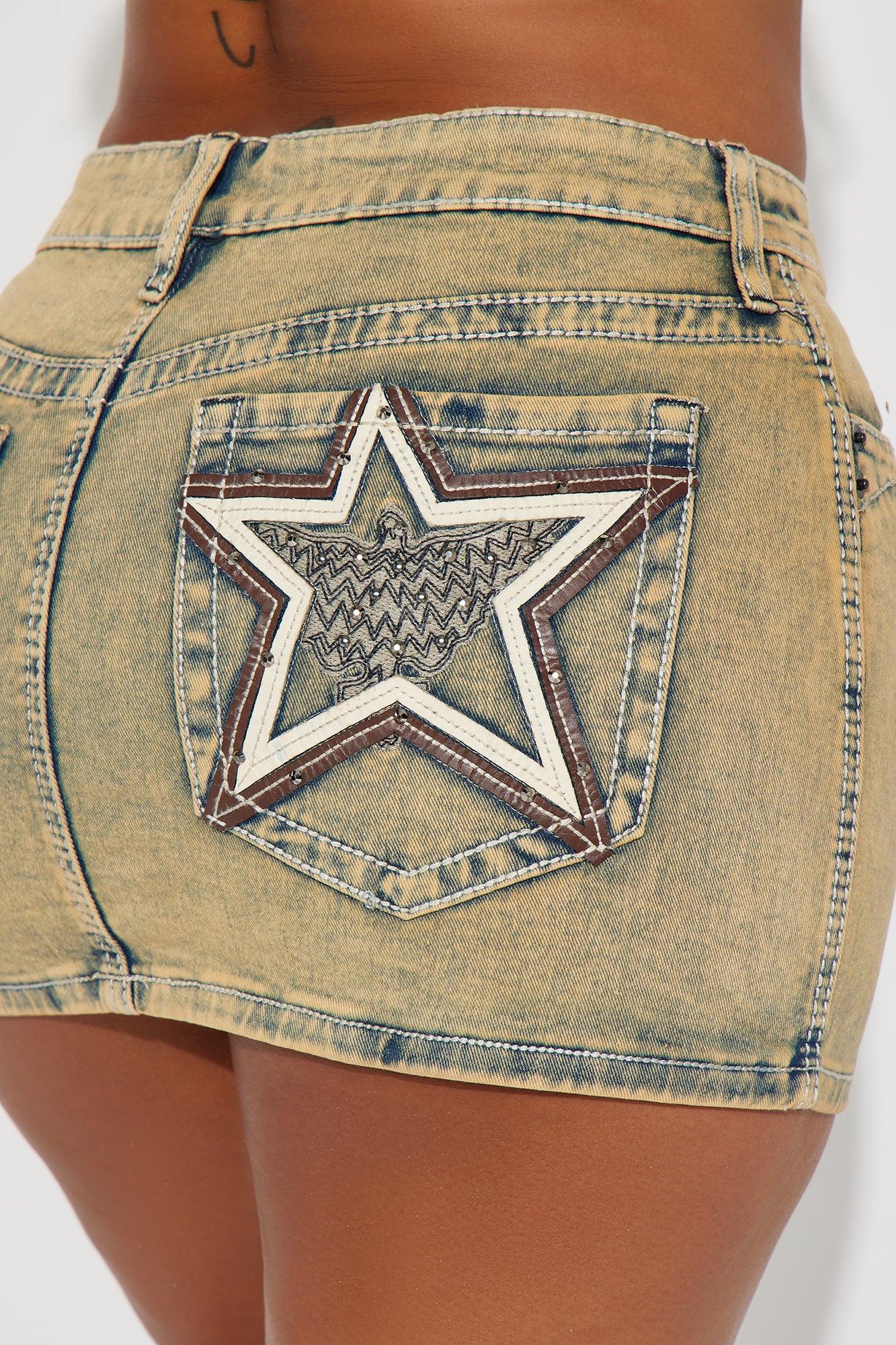 Starlight Mineral Wash Denim Micro Mini Skirt - Khaki Product Image