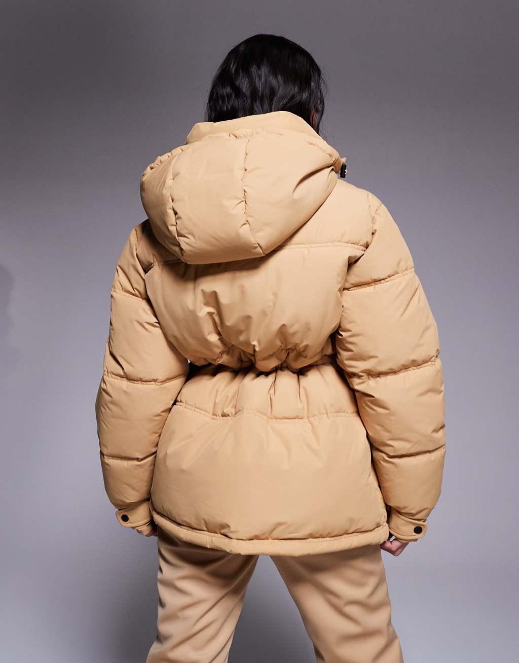 4505 Ski drawstring waist insulated ski jacket with hood in caramel  Product Image