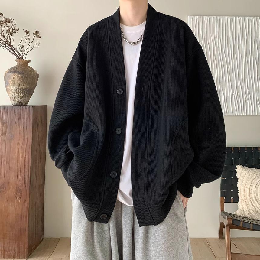 V-Neck Plain Cardigan Product Image