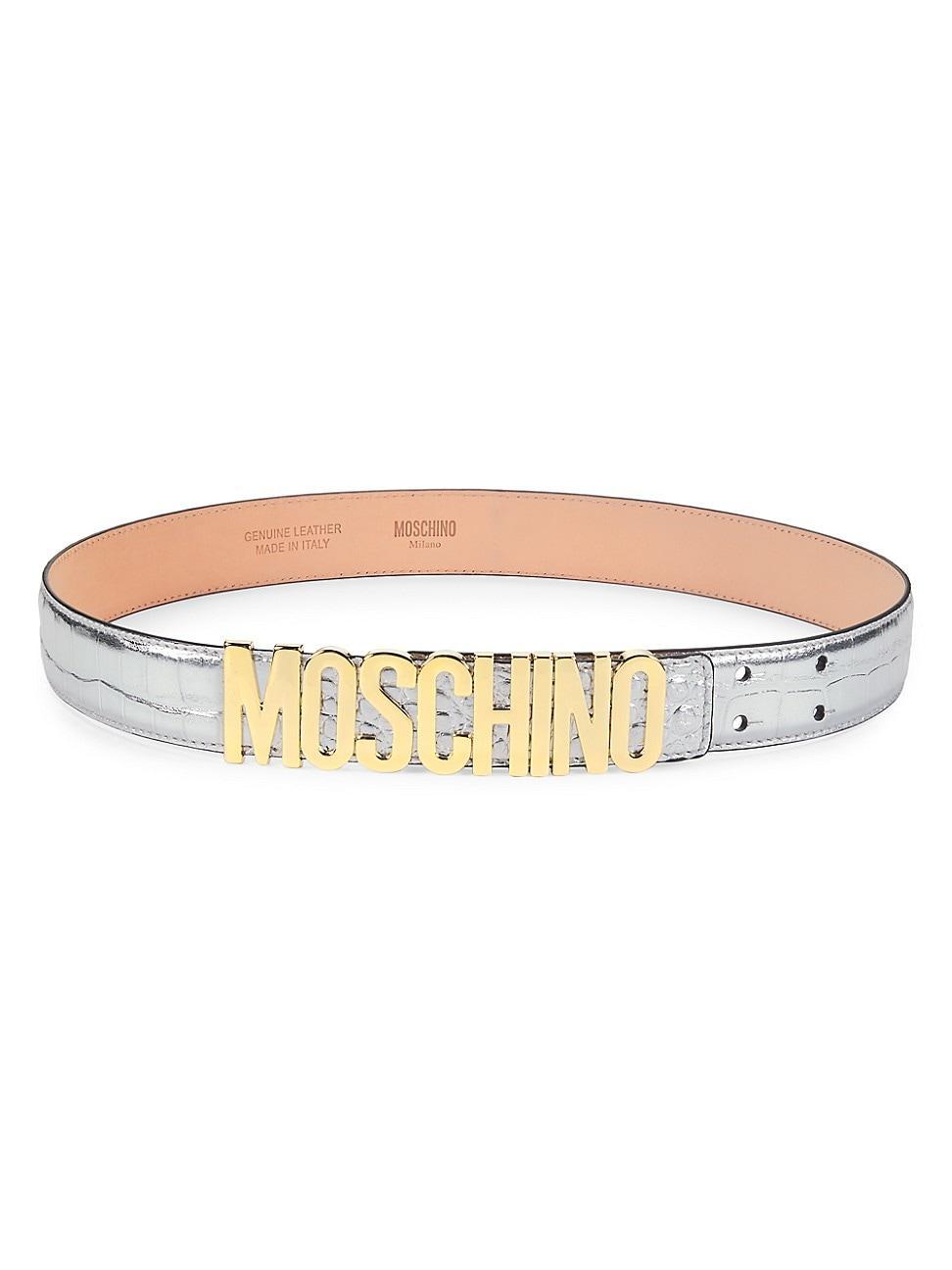 Moschino Womens Logo Snake Embossed Leather Belt Product Image