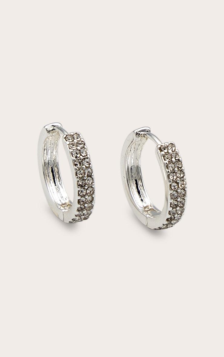 Real Silver Plated Double Diamante Row Hoop Earrings Product Image