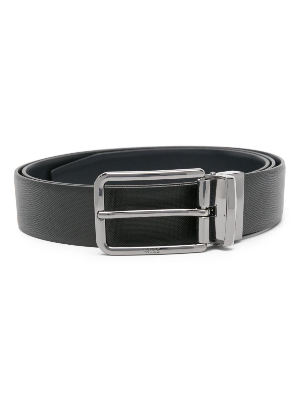 HUGO BOSS Engraved-buckle Leather Belt In Black Product Image