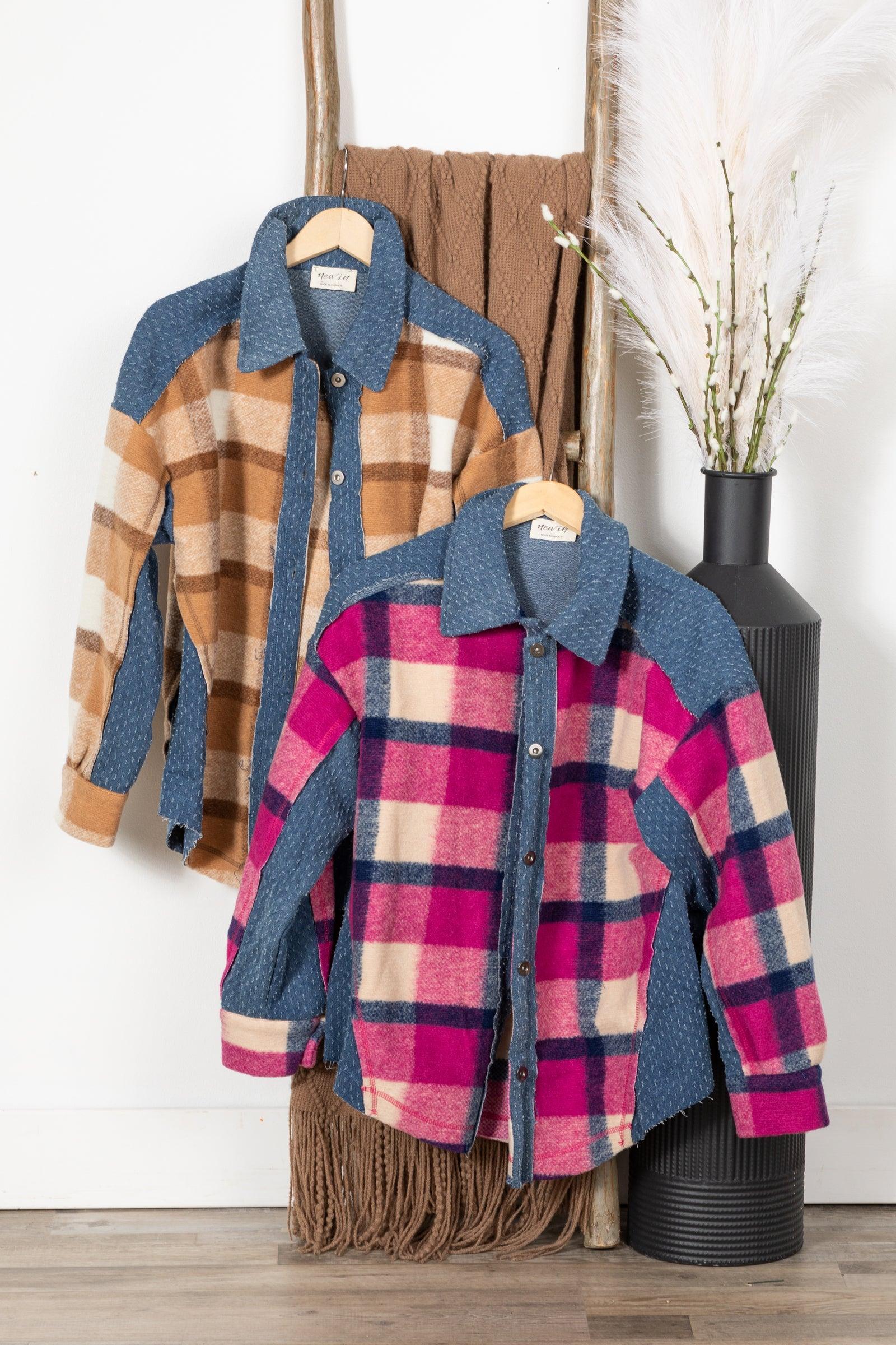 Textured Denim Contrast Plaid Shacket Product Image