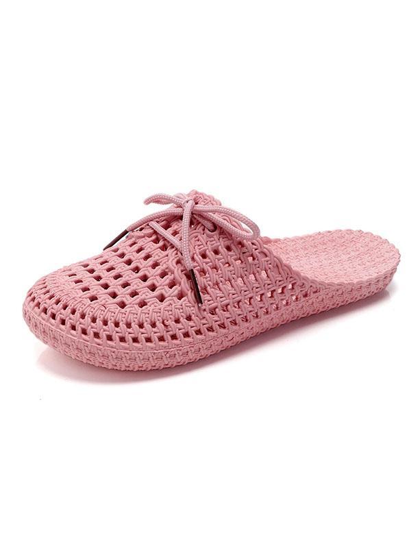 Hollow Lace-Up Round-Toe Mules&Slides Slippers Product Image