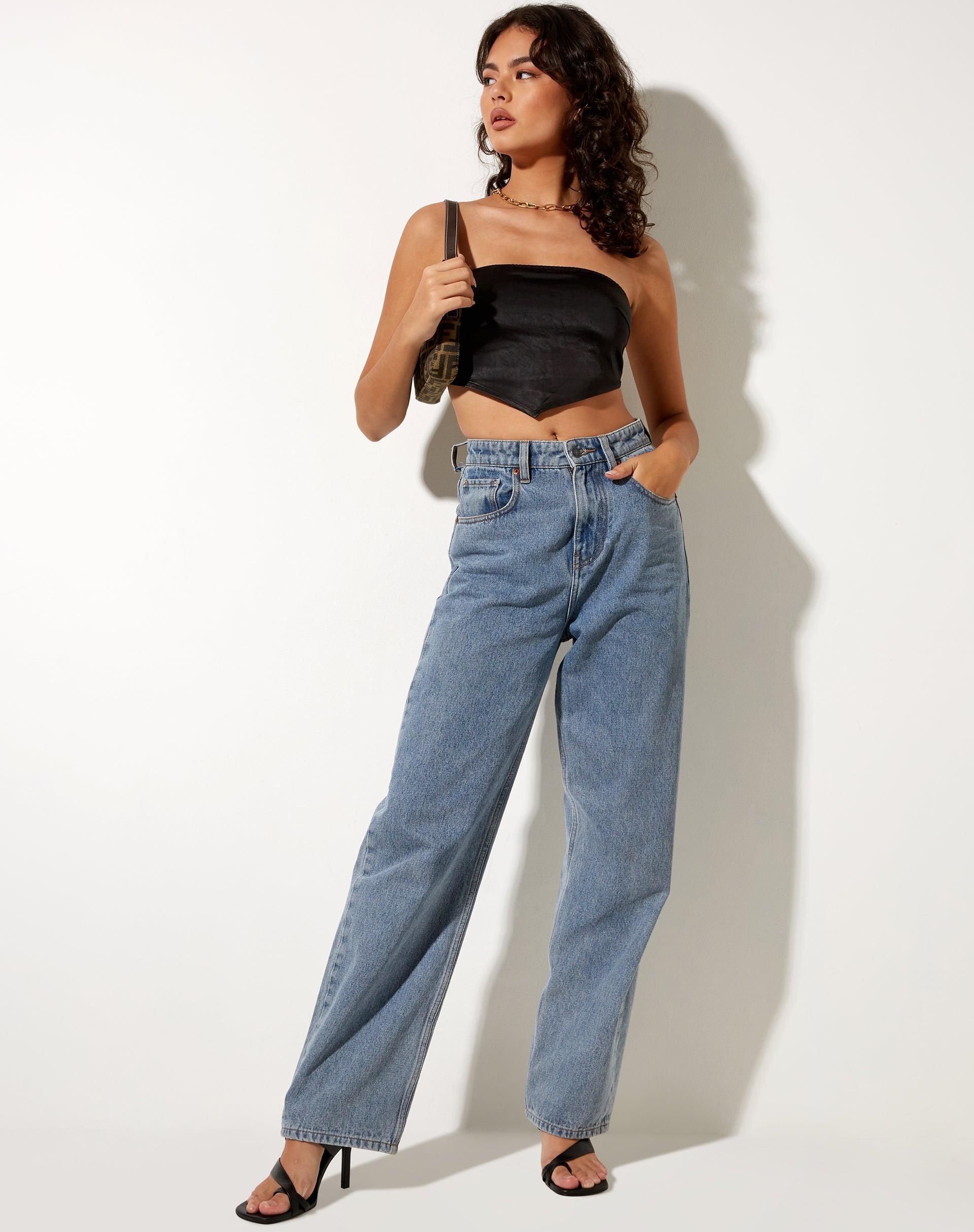Nolda Crop Top in Satin Black Product Image