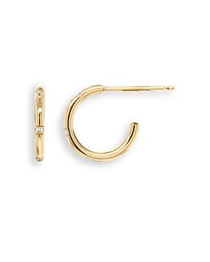 Womens 14K Yellow Gold & Diamond Huggie Hoop Earrings Product Image