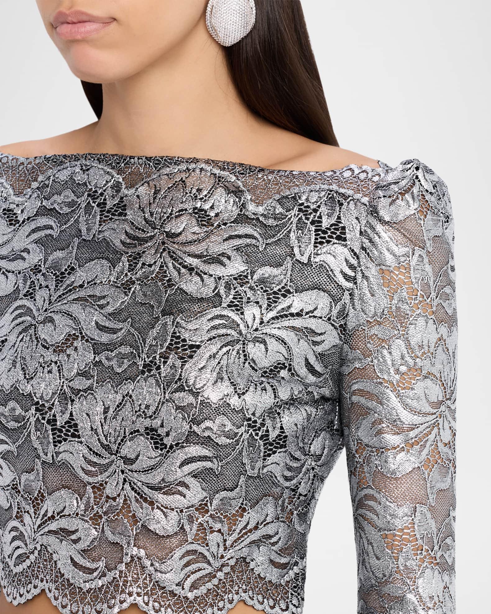 Haut Metallic Floral Lace Crop Top Product Image