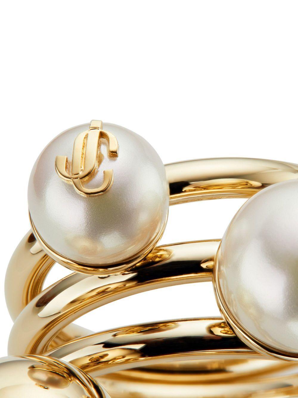 debossed-logo multi-pearl ring  Product Image